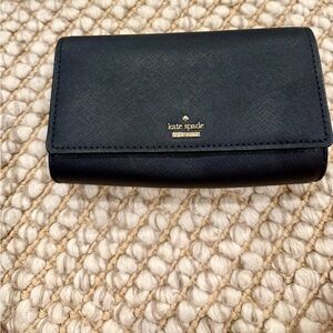 Kate Spade Black Leather Clutch w Detachable Shoulder Strap
